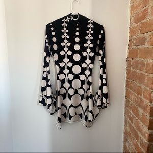 Floral B&W Hooked Sleeve Mini Dress